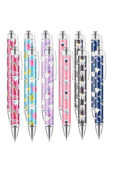 Choice 12 قلم حبر جاف قابل للسحب على شكل أسنان، هدايا مرحة ذات طابع طب الأسنا...