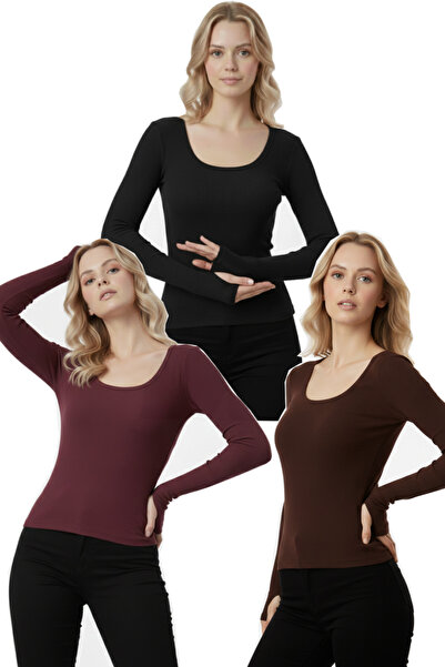 RİEMA طقم نسائي مكون من 3 قطع بتفاصيل على الأصابع، مصنوع من 95% قطن، ياقة على...