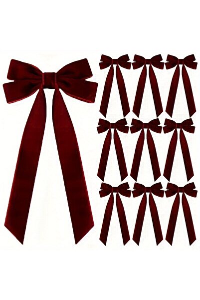 Choice4 21cm Red wine 10 Red Velvet Christmas Tree Bows - Festive Gift Bows f...