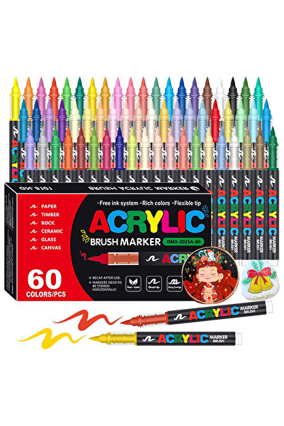 Choice مجموعة أقلام تلوين أكريليك فاخرة برأس رفيع وفرشاة، تتضمن 60 لونًا و72 ...