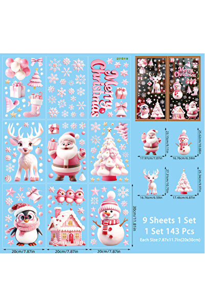 Choice ملصقات نوافذ عيد الميلاد الوردية، 30×20×0.2، 9 أوراق، بتصميمات سانتا ك...