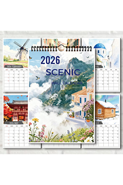 Choice 1PC 1PC 2026 Windmill Town Wall Calendar, Idyllic Village-Nature Lover...