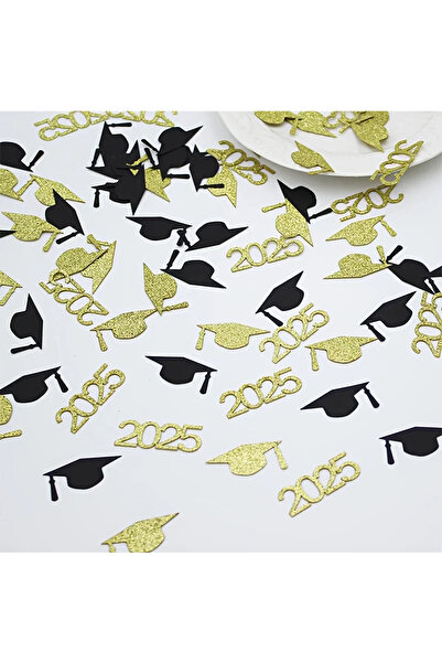 Choice ١٠٠ قطعة من قصاصات ورقية سوداء وذهبية على شكل قبعة تخرج - زينة ورقية أ...