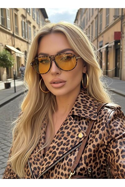 Goldmine Unisex Tina Aviator Sunglasses Uv400 Leopard Orange