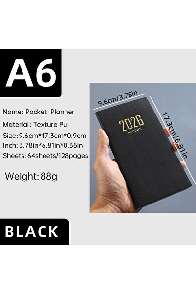 Choice A6 black A6 specification 2026 English calendar book, 64 sheets 128 pa...