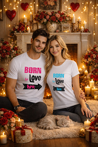 MVRDAR Set 2 tricouri unisex 100% bumbac pentru cuplu, colectia Valentine's Day