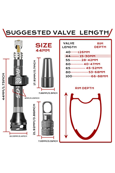 Choice صمامات بريستا للدراجات الهوائية بدون أنابيب، رمادية اللون، مقاس 44 مم،...
