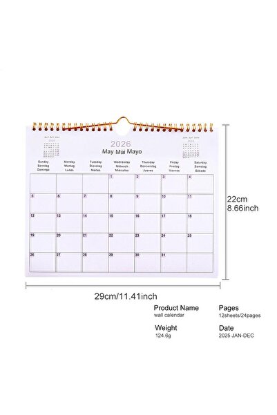 Choice Horizontal 2026 Wall Calendar Multilingual 12-Month Coil Planner - Mod...