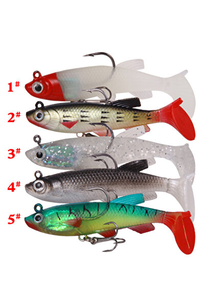 Choice Mixed 5Pcs Soft Lures 8.5cm/13g Jig Wobbler Lead Head Hook Fishing Bai...