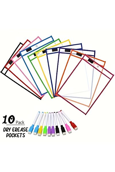 Choice 10pcs 10PCS Dry Erase Pockets Reusable Wipe Clean Pockets Set Learning...