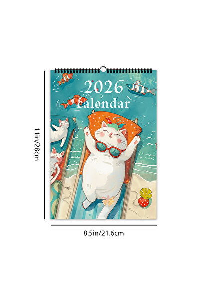 Choice 1pc 1pc 2026 Wall Calendar, Cute Cat Theme, 12 Months Monthly Plan, Pe...