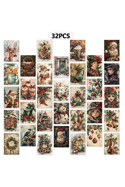 Choice مجموعة متنوعة الألوان من 32 قطعة، بطاقات بريدية عتيقة لعيد الميلاد، هد...