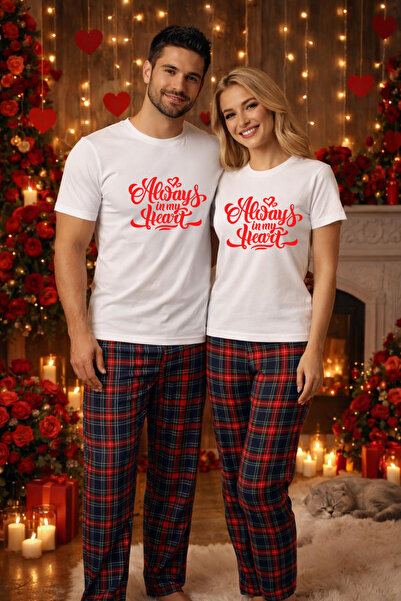 MVRDAR Set pijamale pentru cuplu tricou si pantaloni pijamale, bumbac, Craciu...