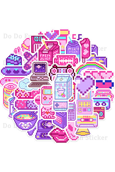 Choice 50PCS 50PCS Pink Purple Ins Pixel Style Fashion Small Item Sticker Wat...