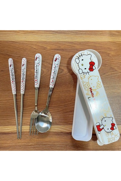 BANDAI A Sanrio Hello Kitty Kitchen Tableware Stainless Steel Chopsticks Spoo...