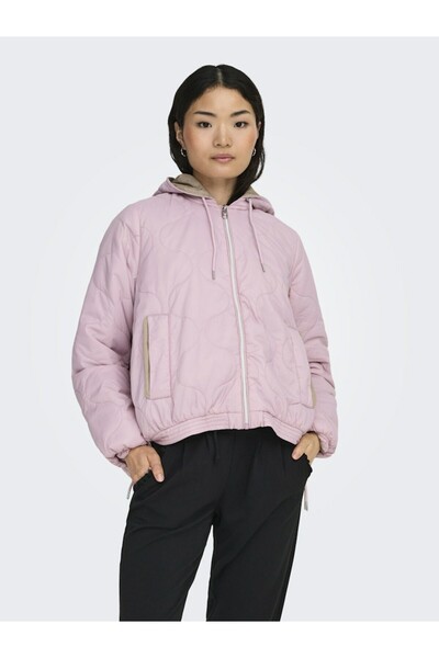 ONLY Γυναικείο ροζ μπουφάν Onlmiki Hood Quilt Jacket Cc Otw 15361128-Bushed