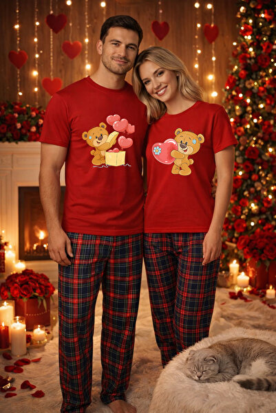 MVRDAR Couple's Pajama Set - T-shirt and Pajama Pants, Cotton, Valentine's an...