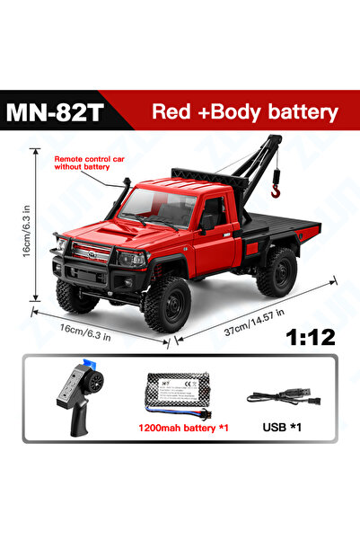Choice MN82T أحمر MN82T 1:12 2.4G RC شاحنة زاحفة رافعة رباعية الدفع تعمل بالت...