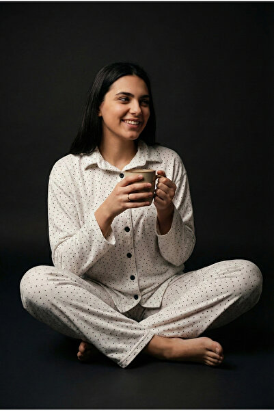 Motif Mağaza Set de pijamale de damă din bumbac, cu mâneci lungi și detaliu b...