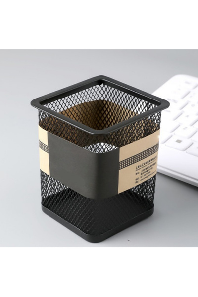 Choice صندوق تخزين مربع سميك لحامل الأقلام، مصنوع من شبكة معدنية، ذو سعة كبير...