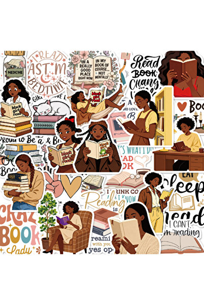 Choice ٥٠ قطعة من ملصقات الفتيات السوداوات المولعات بالكتب، مثالية لمحبي القر...