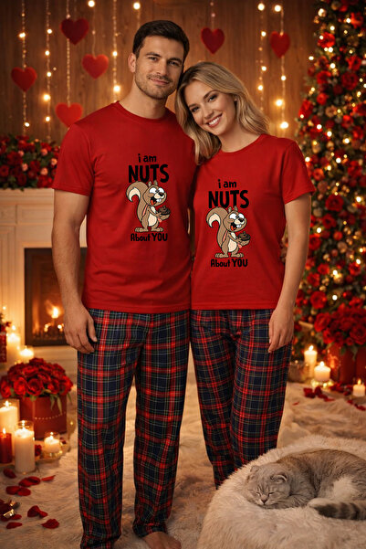 MVRDAR Set pijamale pentru cuplu tricou si pantaloni pijamale, bumbac, Craciu...