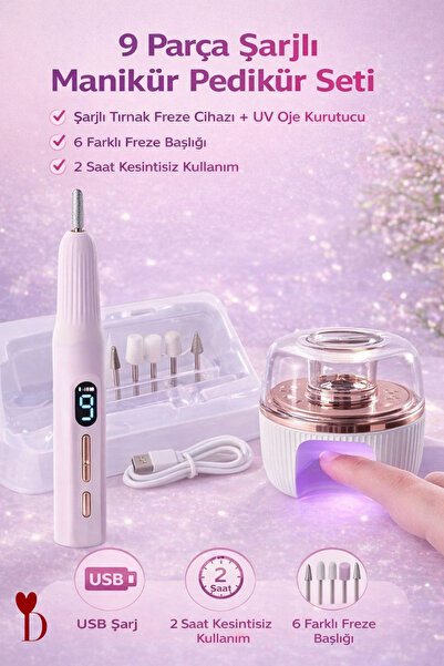 Dami Beauty Şarjlı Tırnak Frezesi ve UV LED Oje Kurutucu Lamba - 9 Parça Prof...
