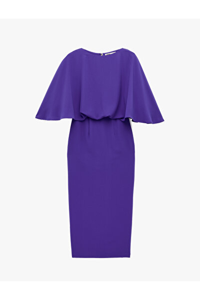 Koton Slit Round Neck Volume Short Batwing Sleeve Midi Pencil Dress