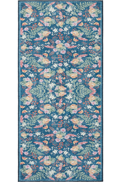 Cool Halı Florence Mavi Yeşil Çok Renkli Çiçekli Dekoratif Bohem Yıkanabilir ...