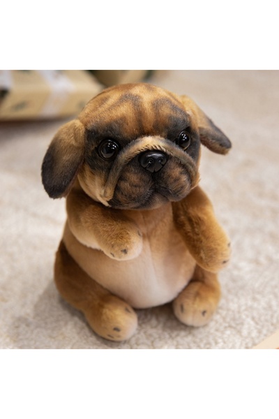 Choice كلب البج البني الواقعي الجالس، بطول 15-30 سم و20 سم، لعبة قطيفة محشوة ...