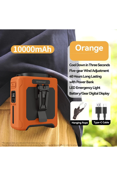 Choice Orange 10000mAh Waist Fan Wearable Waist Fan 5 Speeds & Light 40H Hand...
