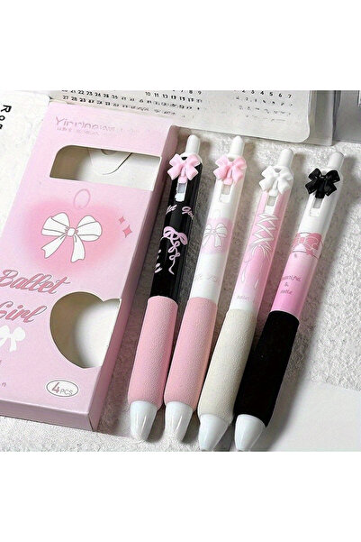 Choice أقلام حبر جاف سوداء قابلة للسحب، 4 قطع، بتصميم كرتوني لطيف، بمقبض ناعم...