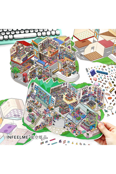 Choice مجموعة كاملة من ملصقات الشوارع التجارية اللطيفة ثنائية الأبعاد ونصف، م...