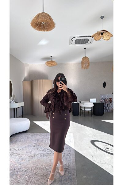 Buket Teke Brown Six Button Steel Knitted Skirt