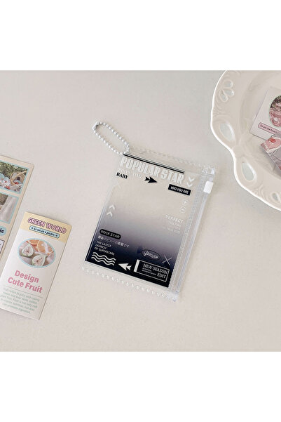 Choice حامل بطاقات أسود أنيق بنمط كوري شفاف بسحاب، مزود بغطاء للصور مقاس 3 بو...