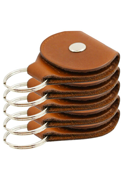 Choice 5pcs Brown 5pcs 11cm Mini Press Style Guitar Pick Storage Bag PU Leath...