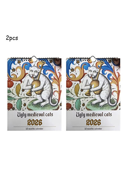 Choice 2pcs Medieval Cat Calendar 2026 - Strange Medieval Cat Wall Calendar, ...