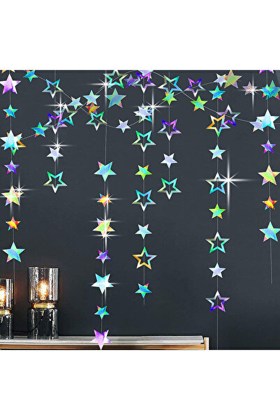 Choice silvery 3.7M 12.1ft Paper Silver Star Garland Room Hanging Decoration ...
