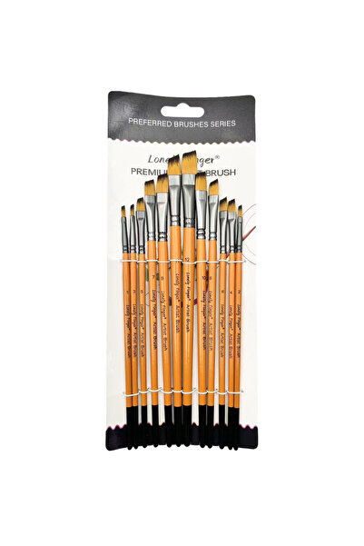 Choice 12pcs Orange Angular 12pcs Professional Artist Painting Brush Oil Pain...