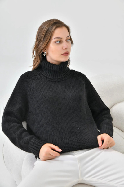 CARLA MARA Black Turtleneck Oversize Knitwear Sweater