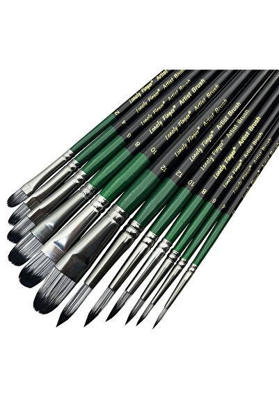 choice2 مجموعة فرش رسم فنية من 12 فرشاة دائرية وبيضاوية/مسطحة/زاوية للألوان ا...