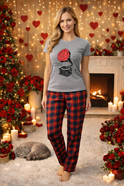 MVRDAR Дамски комплект памучна пижама от колекцията за Свети Валентин, Драгобете