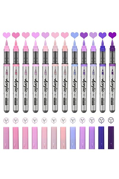 Choice Purple Pink Series Acrylic Paint Markers ,12 pcs Brush Tip Acrylic Pai...