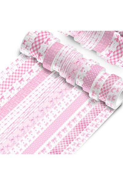 Choice 12rolls-ZH090-1 Pink Bow Tie Theme Washi Tape and Scrapbooking Paper P...