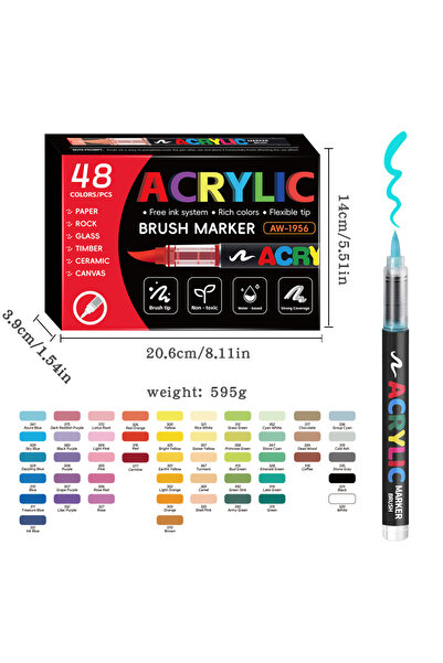 Choice قلم طلاء أكريليك برأس فرشاة، 48 لونًا، من 12 إلى 168 لونًا، مناسب للرس...