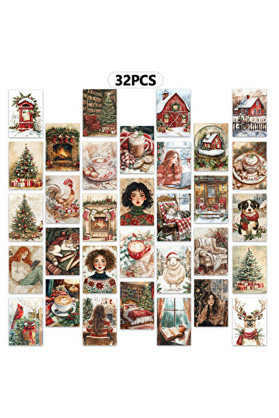 Choice مجموعة متنوعة الألوان (32 بطاقة)، بطاقات بريدية عتيقة لعيد الميلاد، هد...