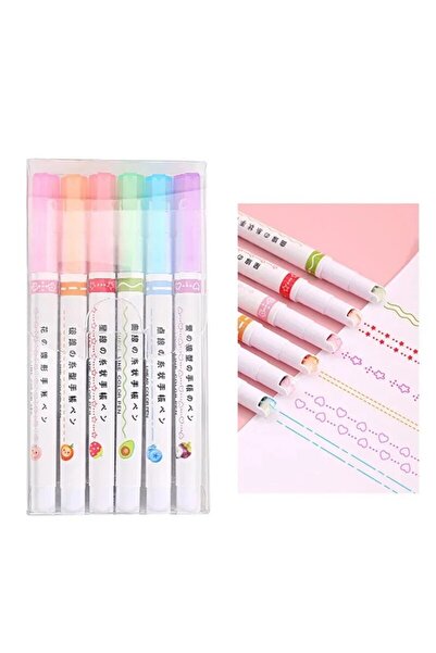 Choice 6 color set 6pcs/set Line Shaped Highlighter Pen Color Roller Tip Curv...