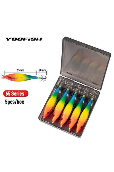 Choice 65-03 ٥ قطع مع علبة، طُعم صيد YOOFISH المضيء الأفقي للحبار، خطاف خشبي ...