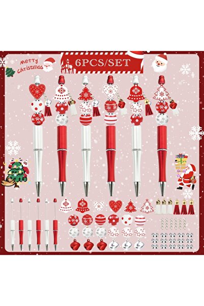 Choice 6PCS 6PCS Christmas Bell Pine Tree Theme DIY Beaded Ballpoint Pen Set,...