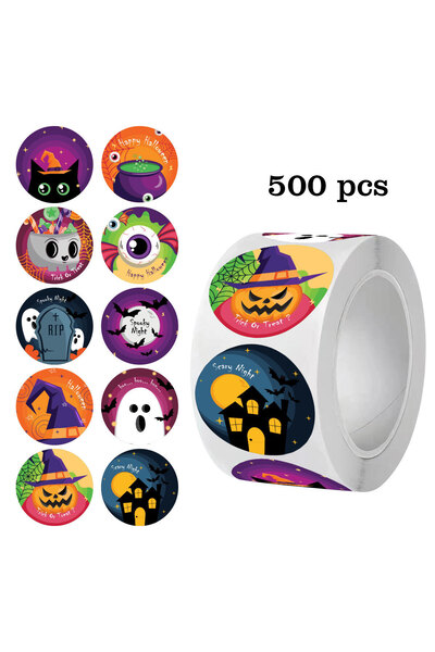 Choice 1 roll 500 Pieces Halloween Pumpkin Stickers Halloween Cute Roll Stick...